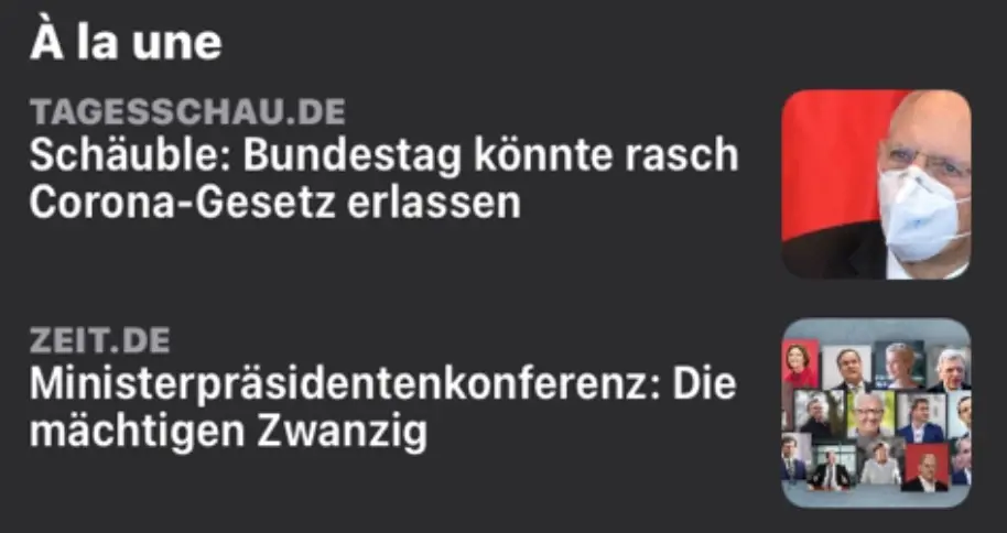 Des actualités en allemand dans Apple News sur iOS