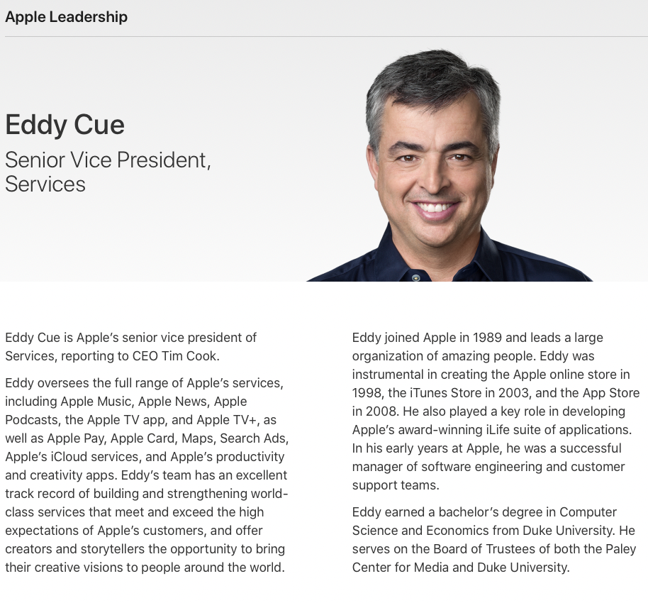 Eddy Cue devient juste SVP Services (mais avec des fonctions démesurées)