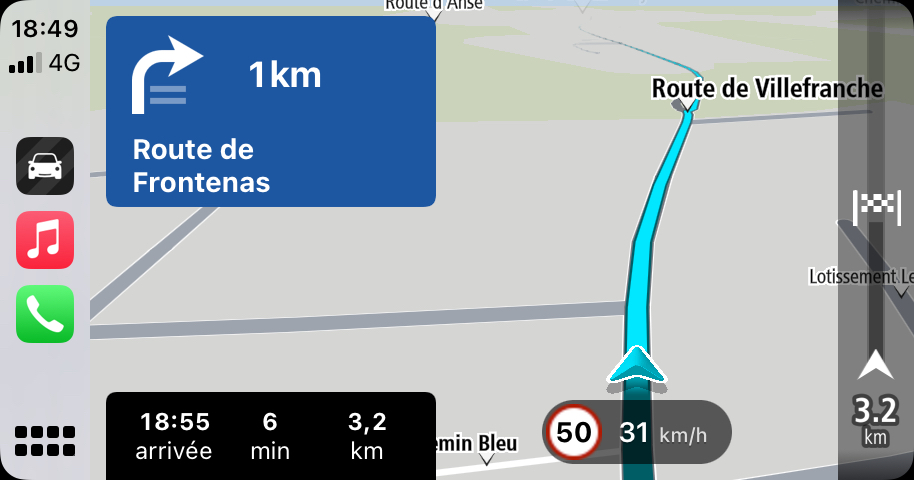 La barre de parcours est disponible sur CarPlay avec TomTom GO Navigation