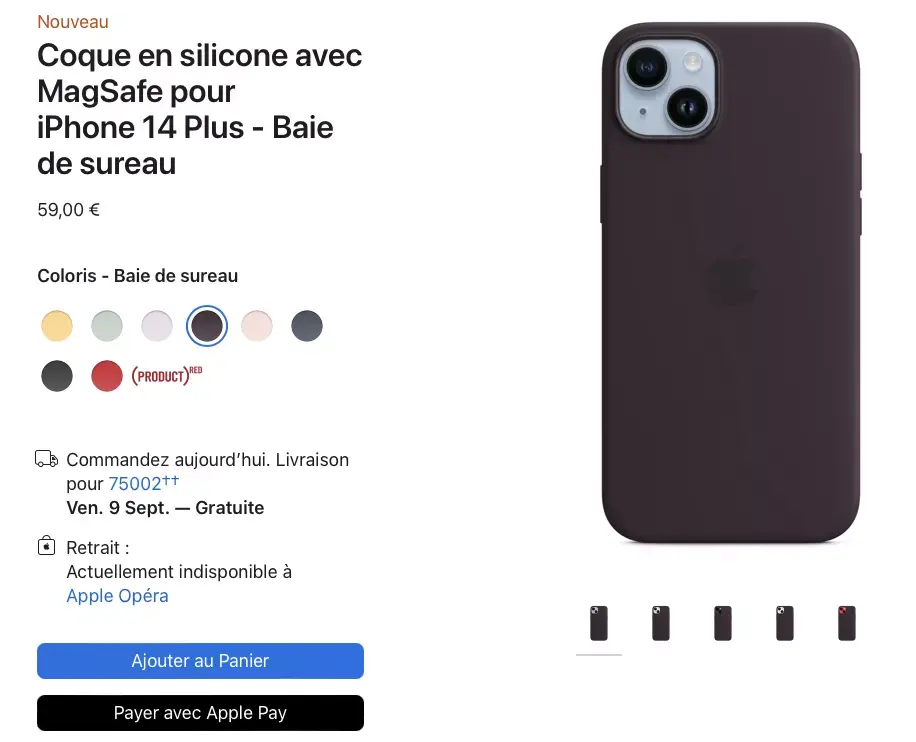 Les coques Apple pour les iPhone 14/ 14 Pro sont disponibles (livrés le 9 septembre)