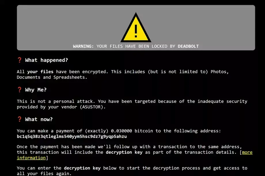 Les NAS Asustor sont la cible du ransomware Deadbolt