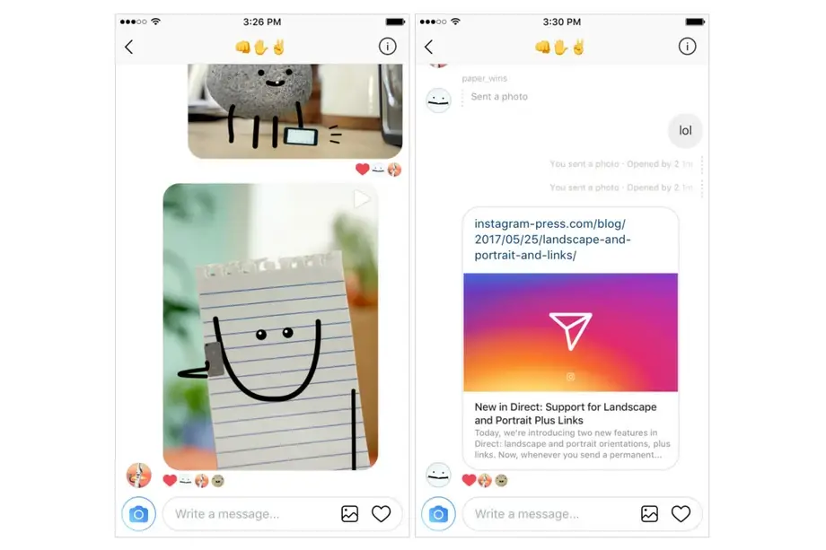 Les messages directs d'Instagram supportent les liens web et différents formats de photos