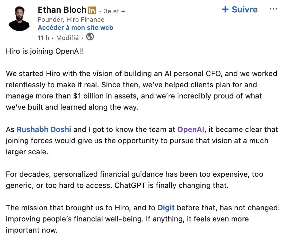 OpenAI rach&egrave;te Hiro Finance&nbsp;: allez-vous laisser une IA g&eacute;rer votre argent&nbsp;?