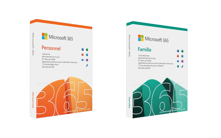 Microsoft 365 Famille à 64€ (-34%), Famille 15 mois + McAfee à 75€ (-60%), Personnel à 49€ (-28%)