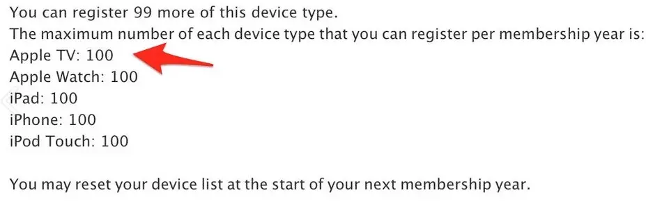 Apple autorise 100 appareils par "type" sur le portail développeur (dont l'Apple TV !)