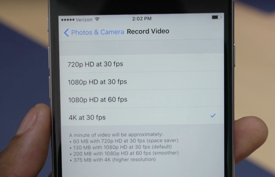 Vidéo 4k sur iPhone 6s : presque 400Mo la minute !