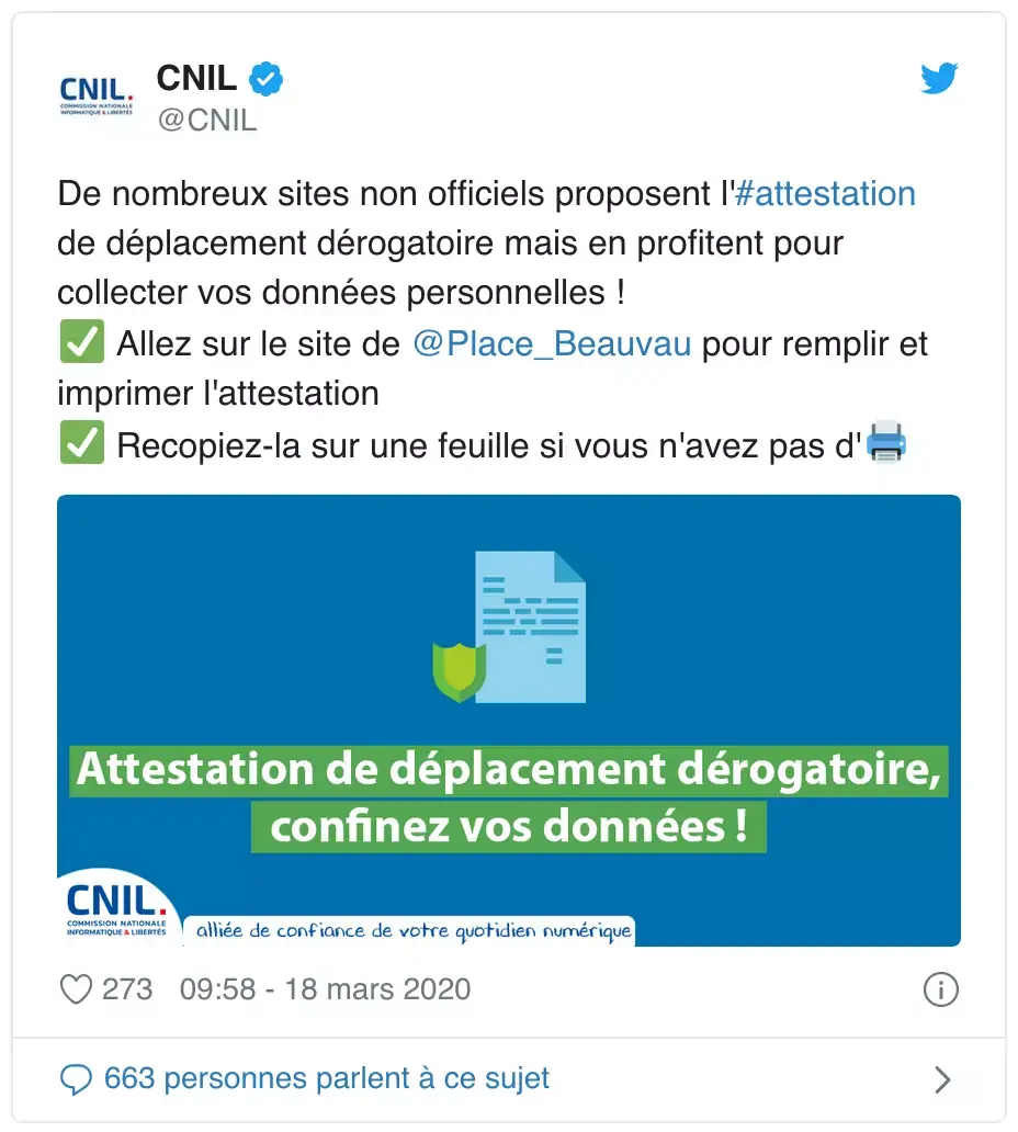 Confinement : l’attestation numérique n’est pas valable #covid-19 #restezchezvous