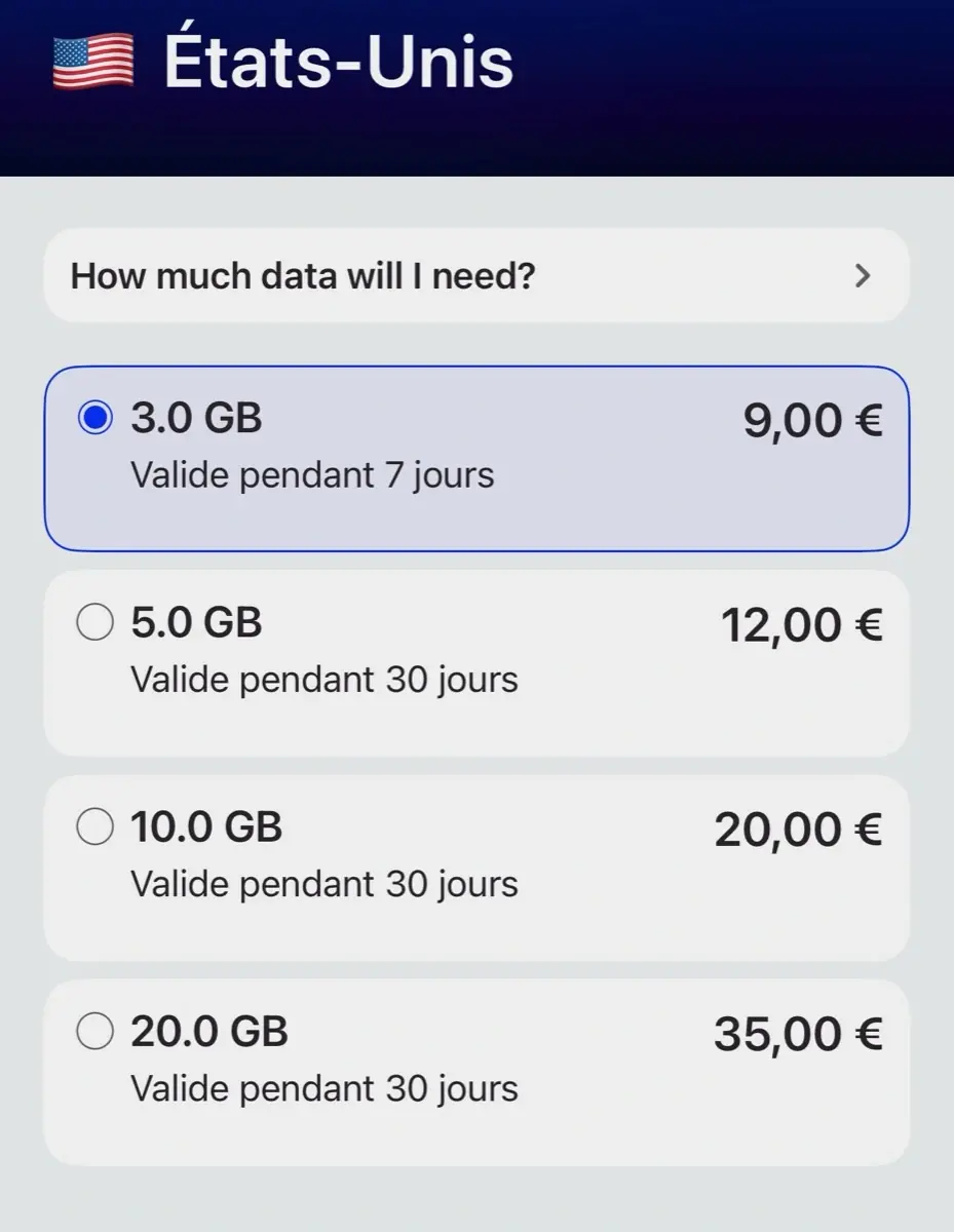 Les prix pour les USA