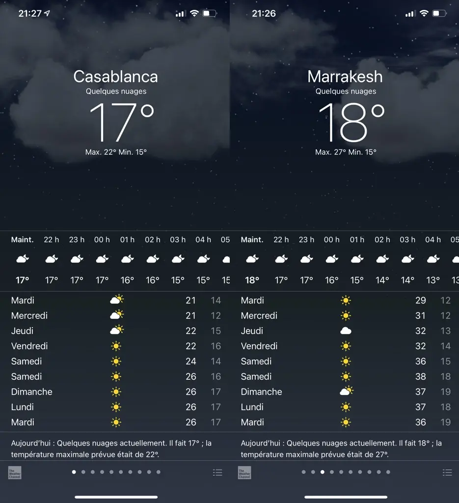 Pourquoi certains jours de la semaine sont doublés dans l'app Météo d'iOS au Maroc ?