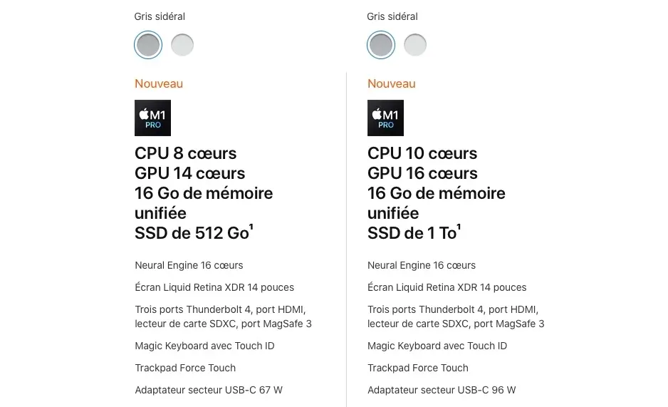 MacBook Pro 14/16" : des chargeurs de 67, 96, ou 140W selon la configuration