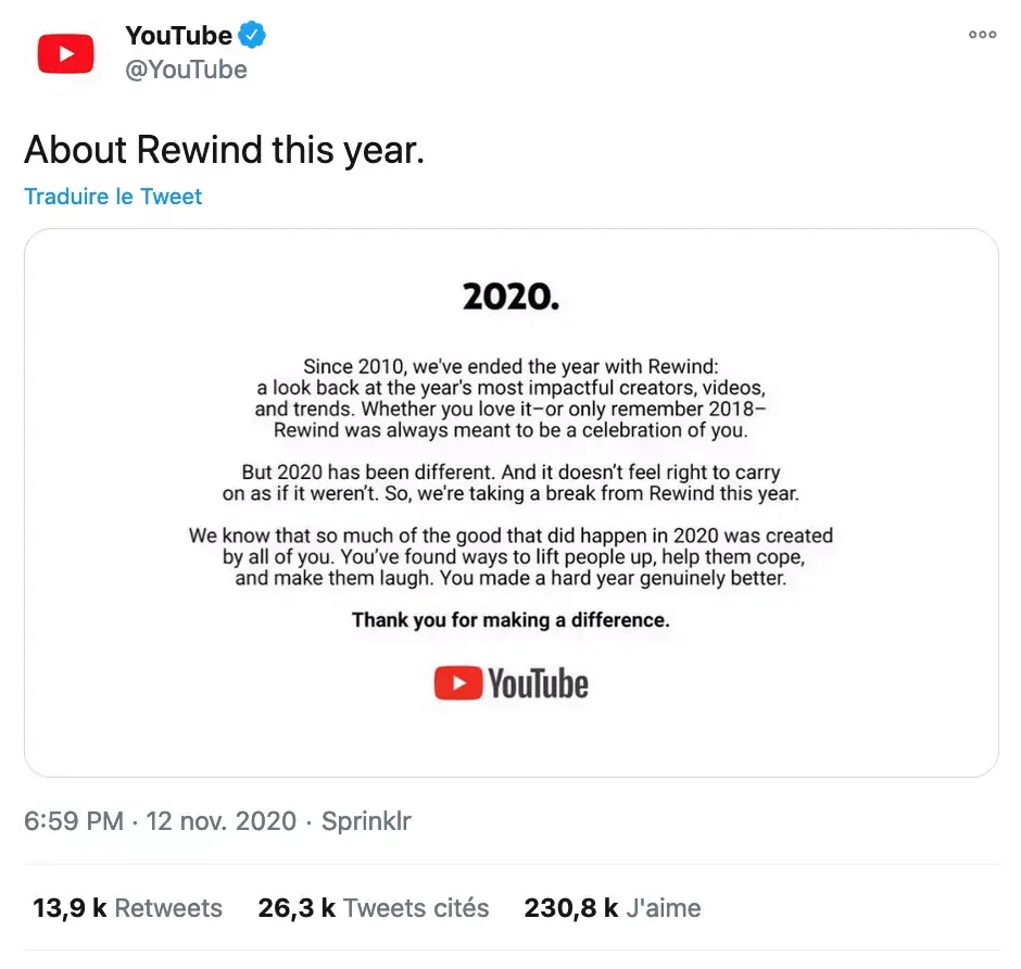 YouTube annule son Rewind 2020 #covid-19