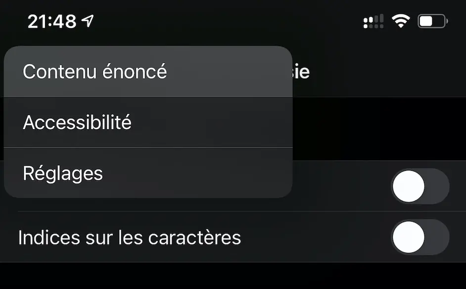 iOS 14 : un menu déroulant sur l'arborescence de navigation (sur le bouton "Retour")