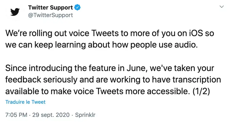 Twitter : les Messages vocaux arrivent sur iOS (durée max de 140 secondes)