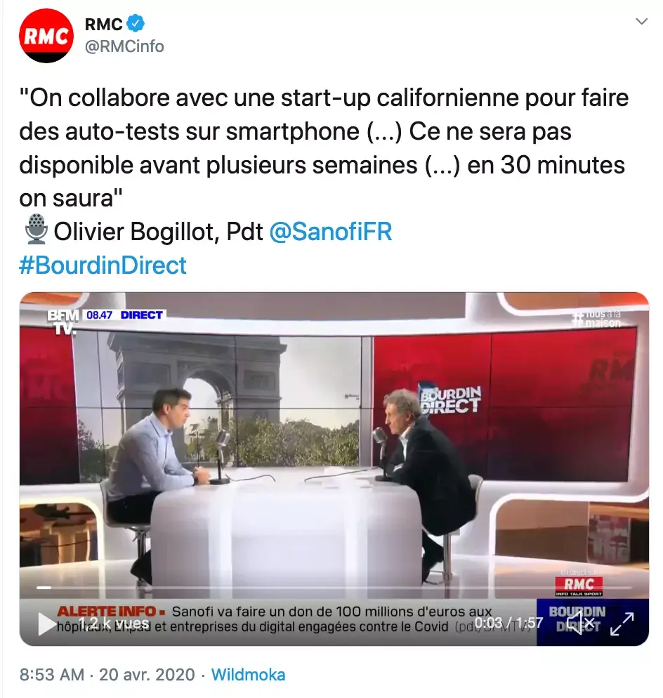 Sanofi travaille sur un test de dépistage via son smartphone #covid-19