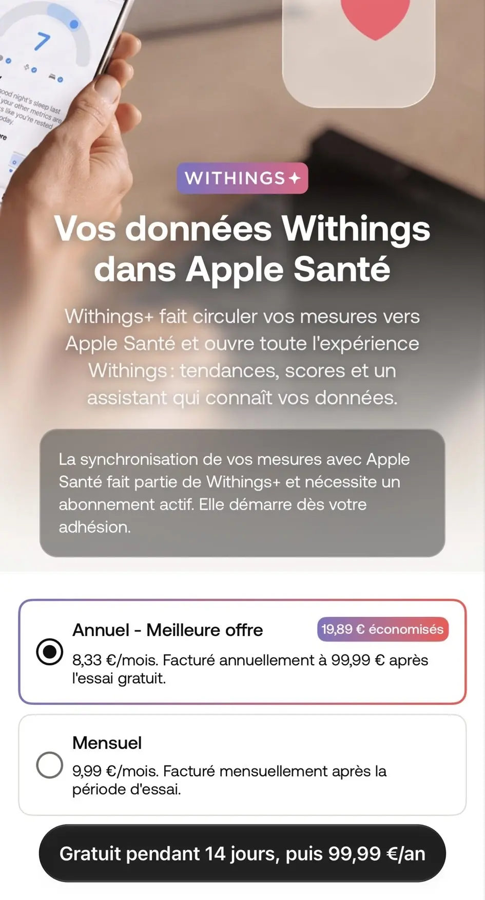 Withings&nbsp;: la synchronisation avec Apple Sant&eacute; passe sur abonnement