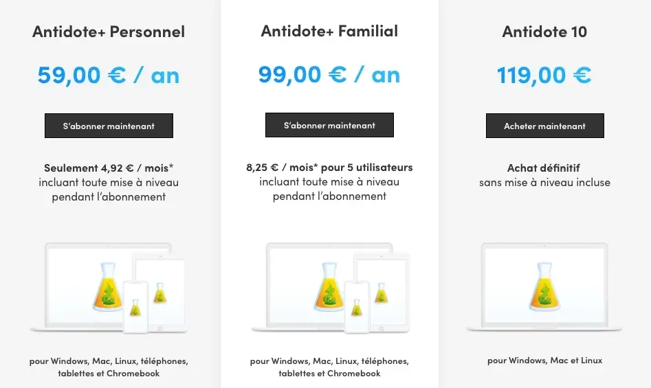 Antidote+ : Druide propose également des forfaits à partir de 59€ par an