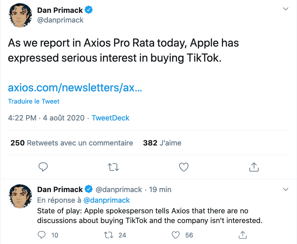Non, Apple ne serait pas du tout intéressée par TikTok...