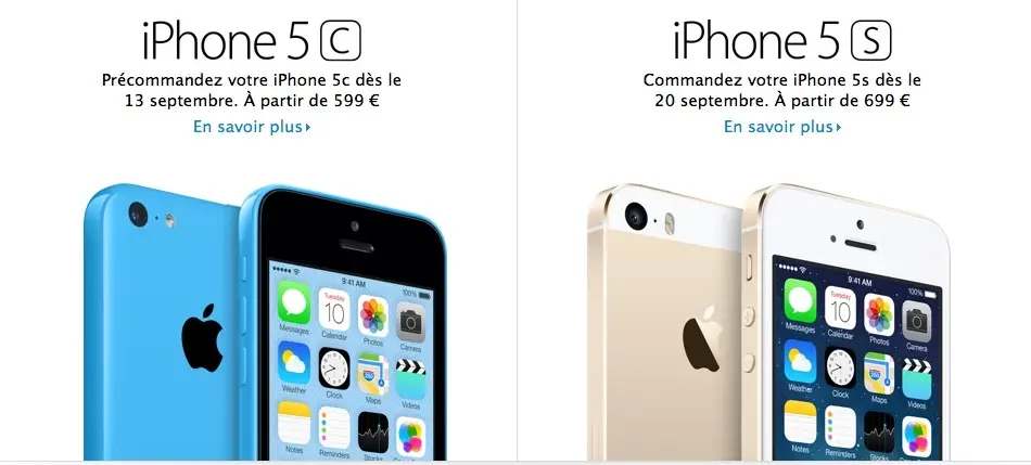 iPhone 5S : 699 €, iPhone 5C : 599 €, ouille