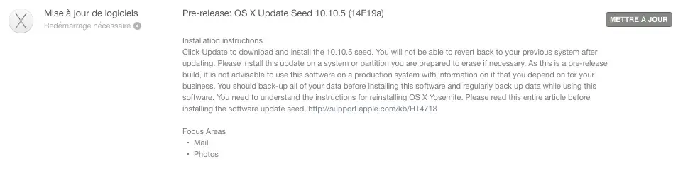 Une deuxième beta pour OS X 10.10.5 Yosemite