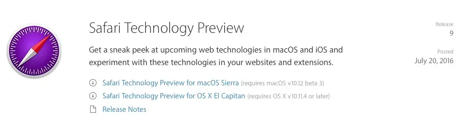 Safari Technology Preview 9 est disponible