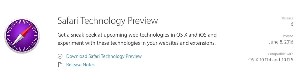 Safari Technology Preview 6 est disponible