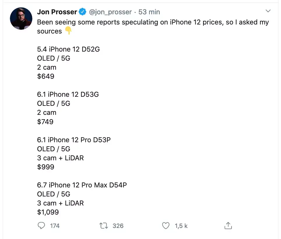 Rumeur : l'iPhone 12 commencerait à 649 dollars, l'iPhone 12 pro dès 999 dollars