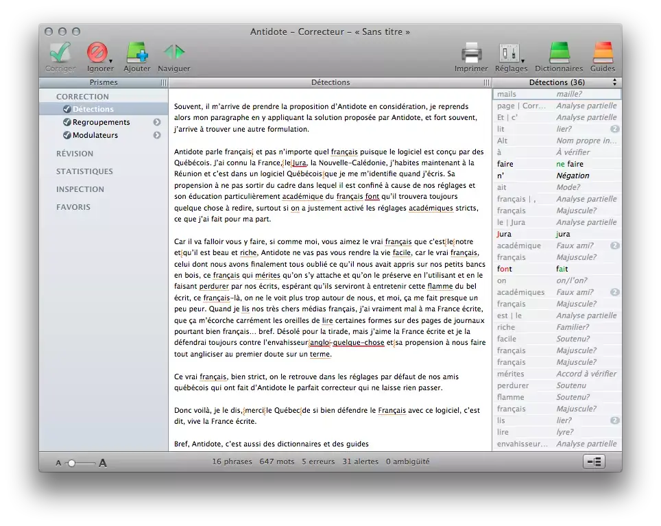 Test à la première personne : Antidote, le correcteur strict pour Mac