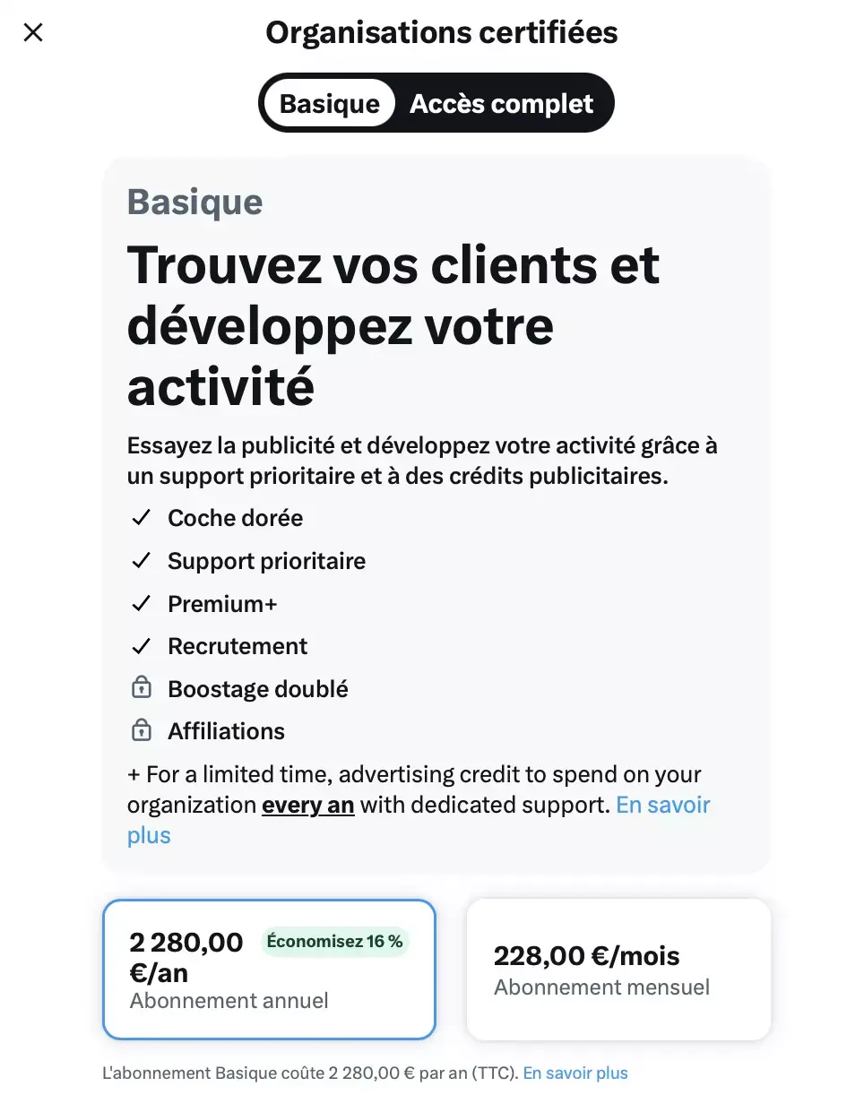 Le badge doré de X / Twitter passe à 228 euros par mois (et c'est très cher) !