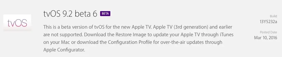 tvOS 9.2 Beta 6 est disponible au téléchargement