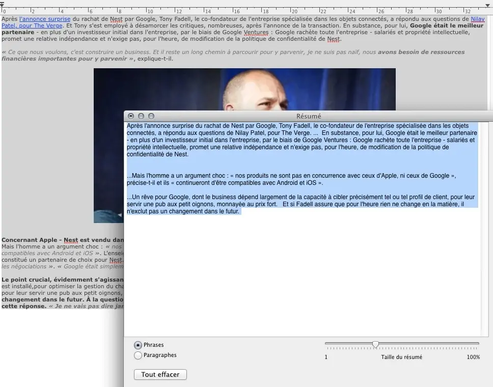 Astuce : demander à OS X de vous résumer un long texte