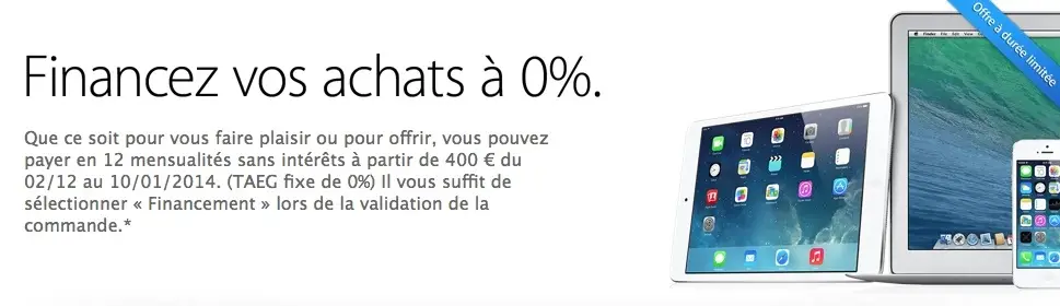 Apple Store : crédit gratuit sur 12 mois jusqu'au 10 janvier