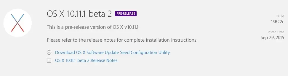 Une seconde beta d'OS X 10.11.1