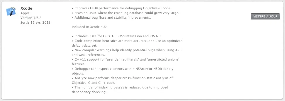 Xcode Mac en version 4.6.2