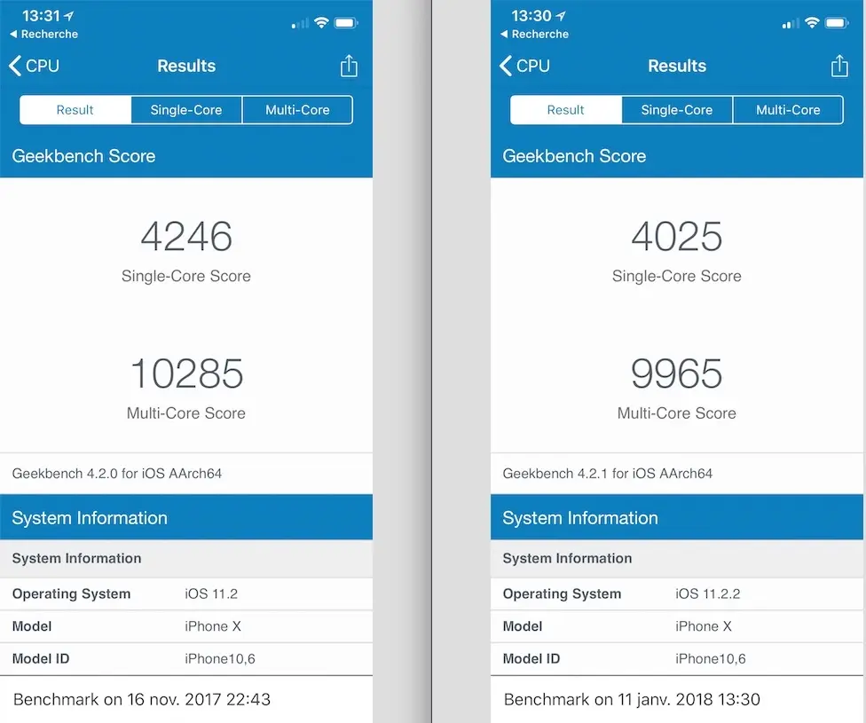 Baisse de performances sur iOS 11.2.2 ? Nos mesures (et les vôtres ?)