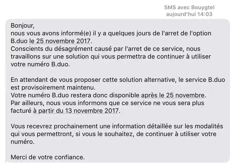 Bouygues Telecom maintient gratuitement (et provisoirement) la ligne B.DUO