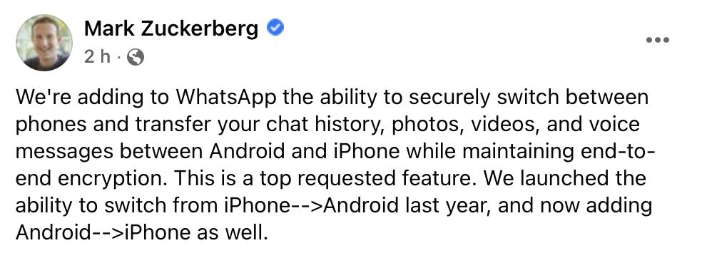 WhatsApp va conserver les historiques d'Android vers iPhone