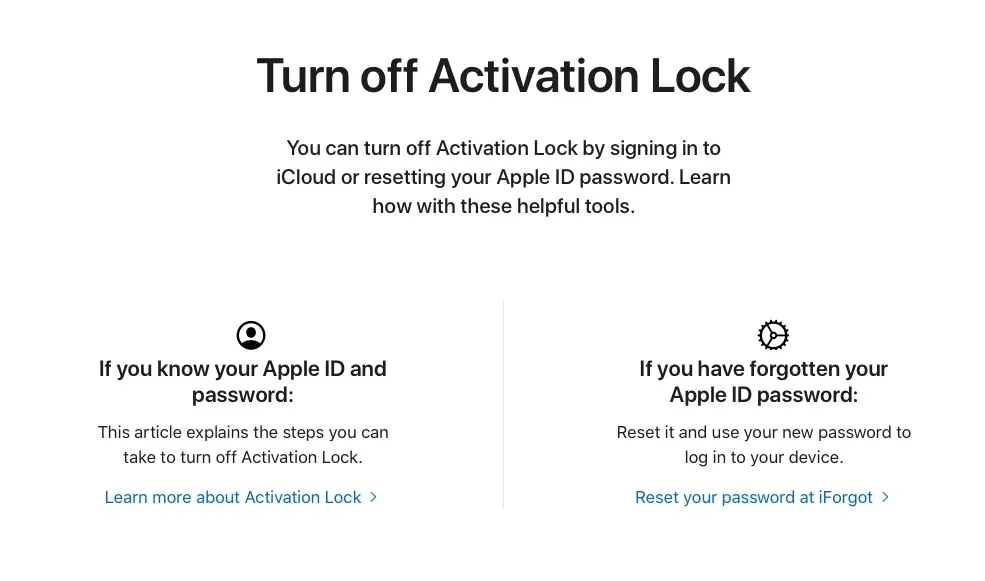 Apple : une page officielle pour désactiver le verrouillage d'activation