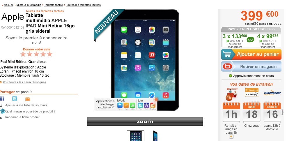 L'iPad mini retina en vente chez Boulanger