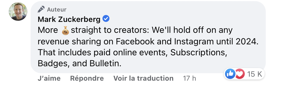 Meta prolonge son mécanisme d'aides financières pour les créateurs de contenus !