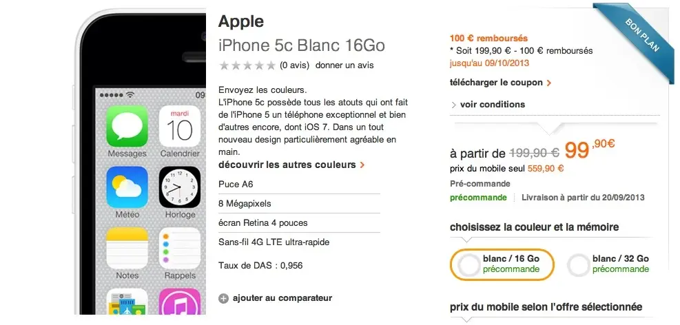 Orange propose l'iPhone 5C 100€ moins cher