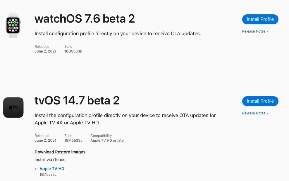 Une seconde bêta pour iOS/iPadOS/tvOS 14.7, watchOS 7.6 et macOS 11.5