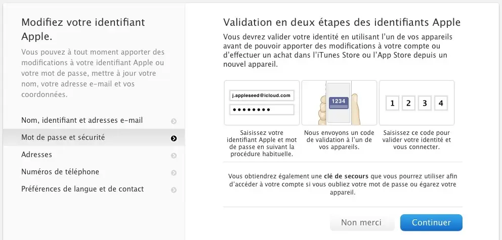 Validation en deux étapes de votre ID Apple