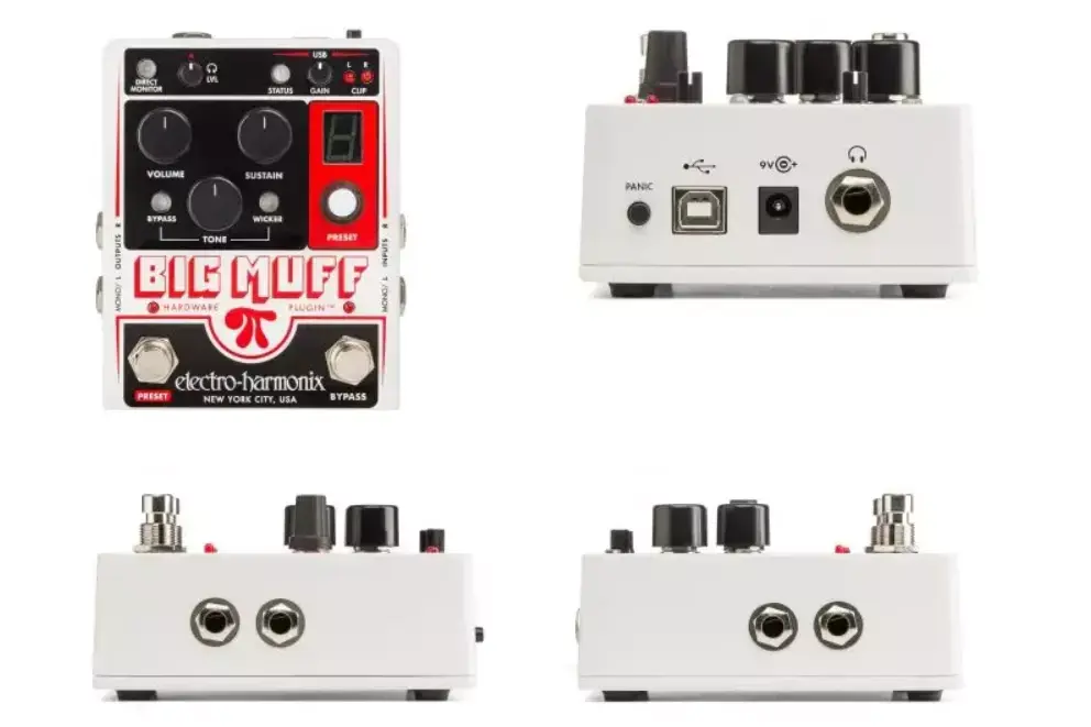 Une pédale Big Muff servant également d'interface audio chez Electro Harmonix