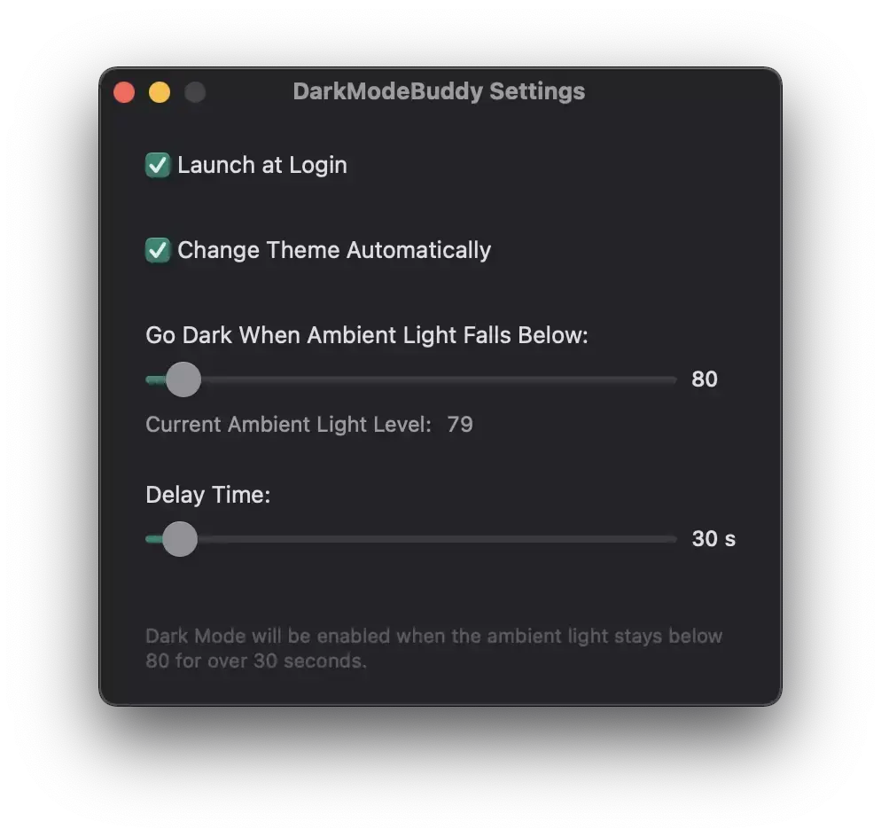 DarkModeBuddy passe automatiquement en mode sombre en fonction de la luminosité
