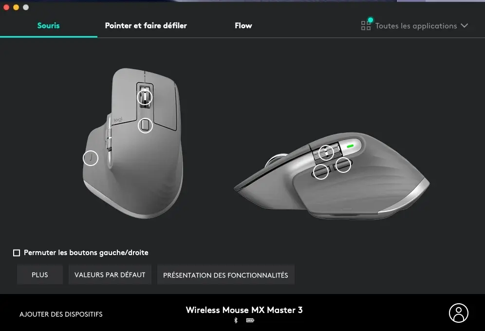Sélection de périphériques : MX Master 3, Yeti X, Wonderboom 2, Momentum Wireless 3